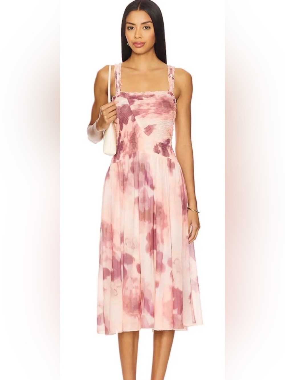 FREE PEOPLE REVOLVE Tessa Smocked Midi Dress Soft Combo NWT size L